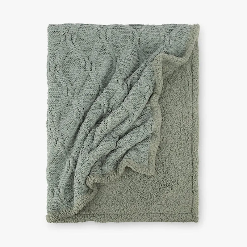 Manta de Tricot Trançando com Sherpa Verde ALASKA