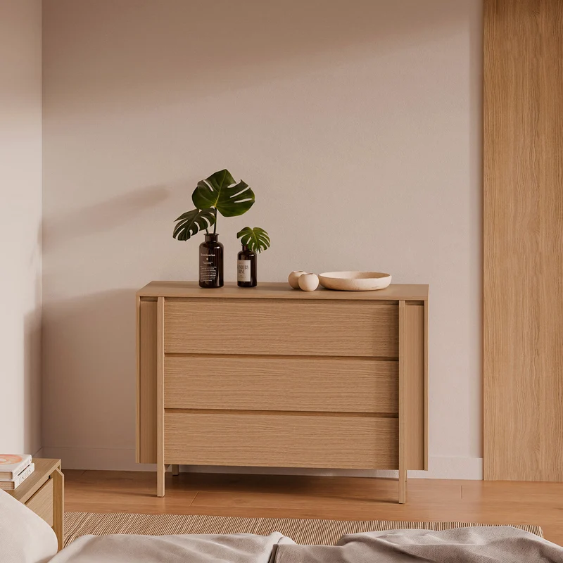 Cómoda Pacific roble 120 cm con 3 cajones