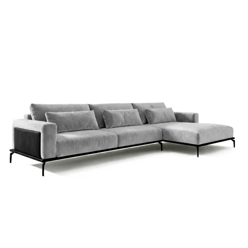 Sofá seccional 3 cuerpos Desser con chaise Longue derecho Tela Gris Claro - 3.68m a Confección