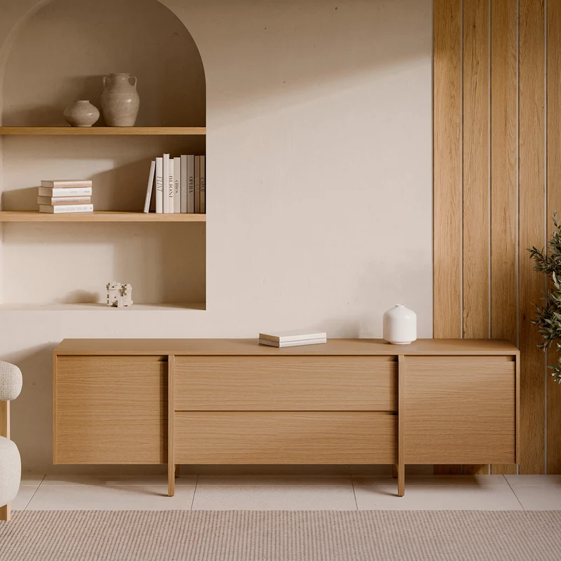 Mueble TV Pacific roble 200 cm con puertas y cajones