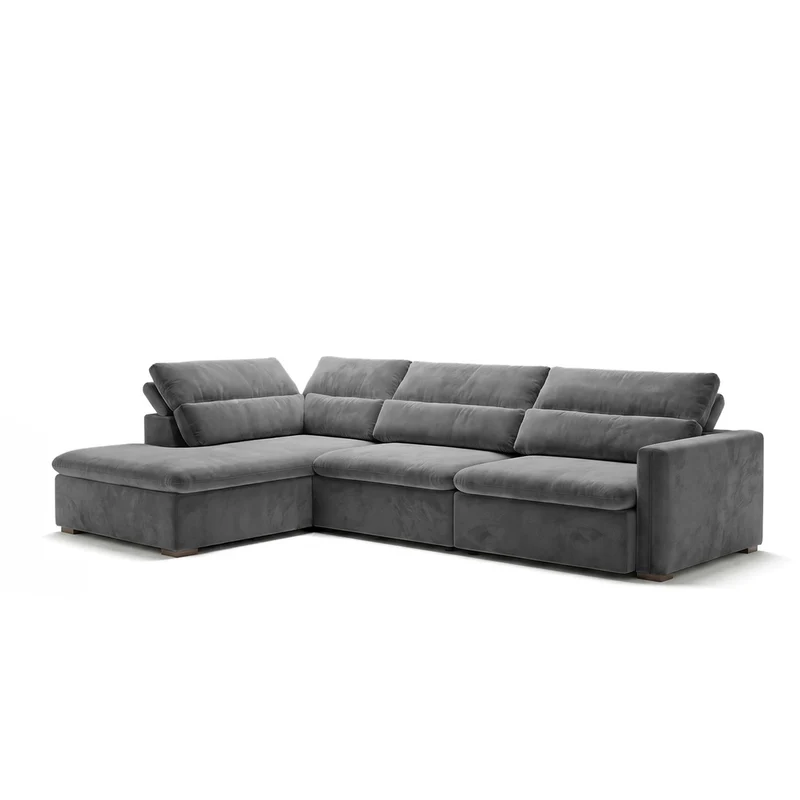 Sofá Seccional 3 Cuerpos Dublin con Chaise Longue Izquierdo Tela Gris Oscuro - 2.80 x 1.90m a Confección