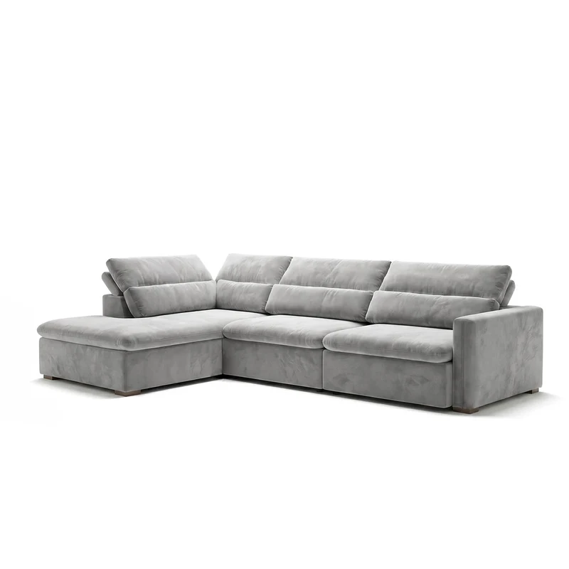 Sofá Seccional 3 Cuerpos Dublin con Chaise Longue Izquierdo Tela Gris Claro - 2.80 x 1.90m a Confección