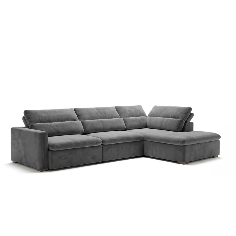 Sofá Seccional 3 Cuerpos Dublin con Chaise Longue Derecho Tela Gris Oscuro - 3.00 x 2.10m a Confección