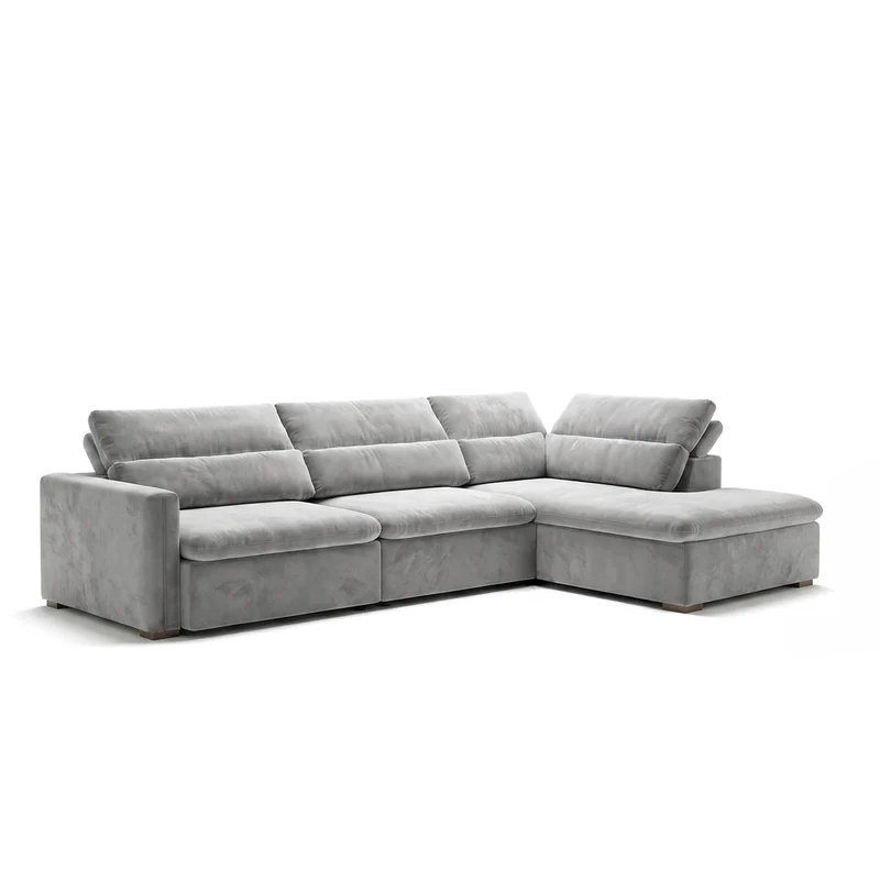 Sofá Seccional 3 Cuerpos Dublin con Chaise Longue Derecho Tela Gris Claro - 3.00 x 2.10m a Confección