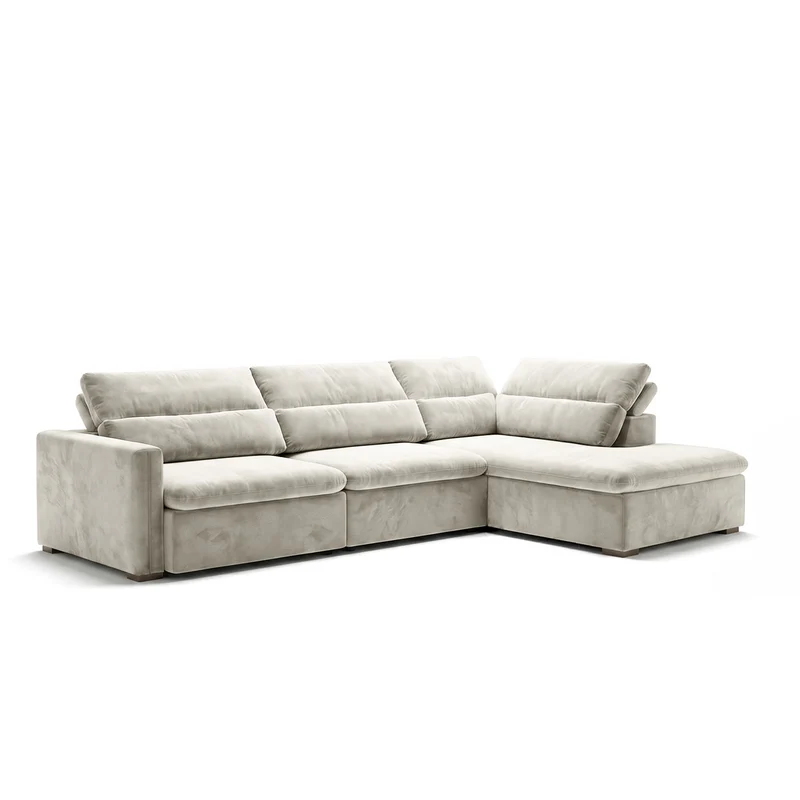 Sofá Seccional 3 Cuerpos Dublin con Chaise Longue Derecho Tela Beige - 3.00 x 2.10m a Confección