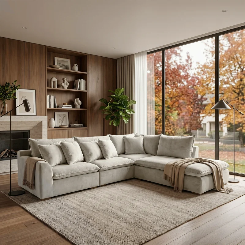 Sofá Seccional 3 Cuerpos Atualittá con Chaise Longue Derecho Tela Beige- 2.87 x 2.05m a Confección