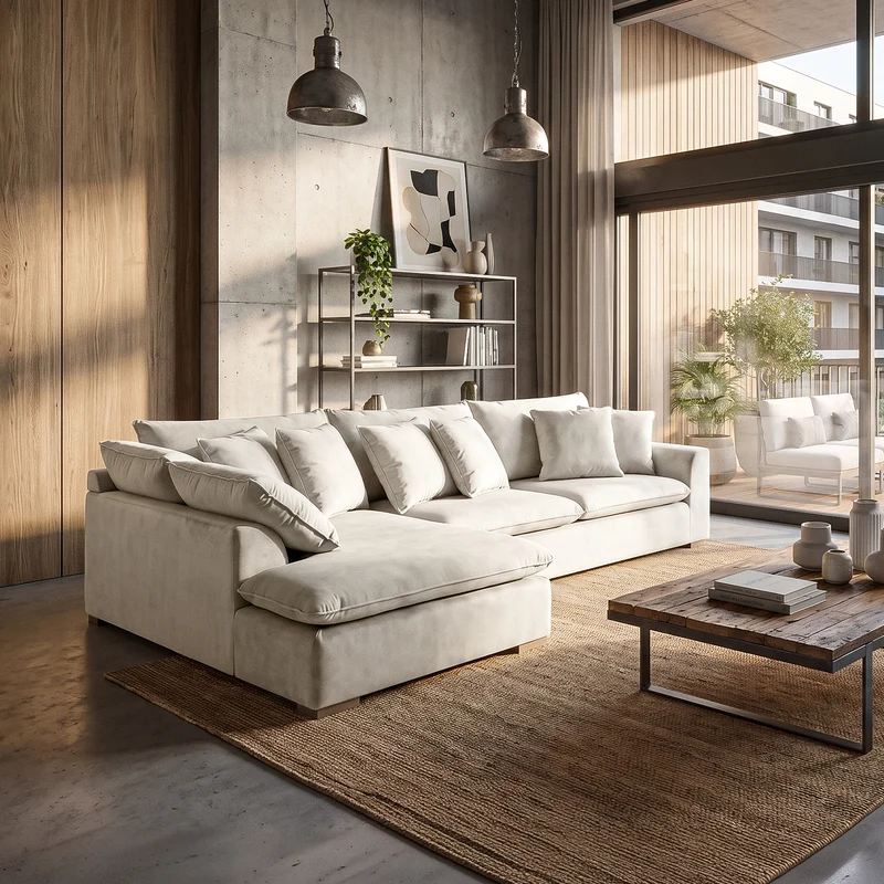 Sofá Seccional 3 Cuerpos Atualittá con Chaise Longue Izquierdo Tela Beige - 2.67 x 1.85m a Confección