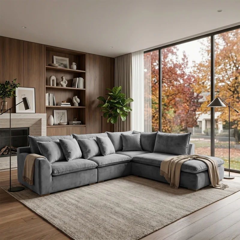 Sofá Seccional 3 Cuerpos Atualittá con Chaise Longue Derecho Tela Gris Oscuro - 2.87 x 2.05m a Confección