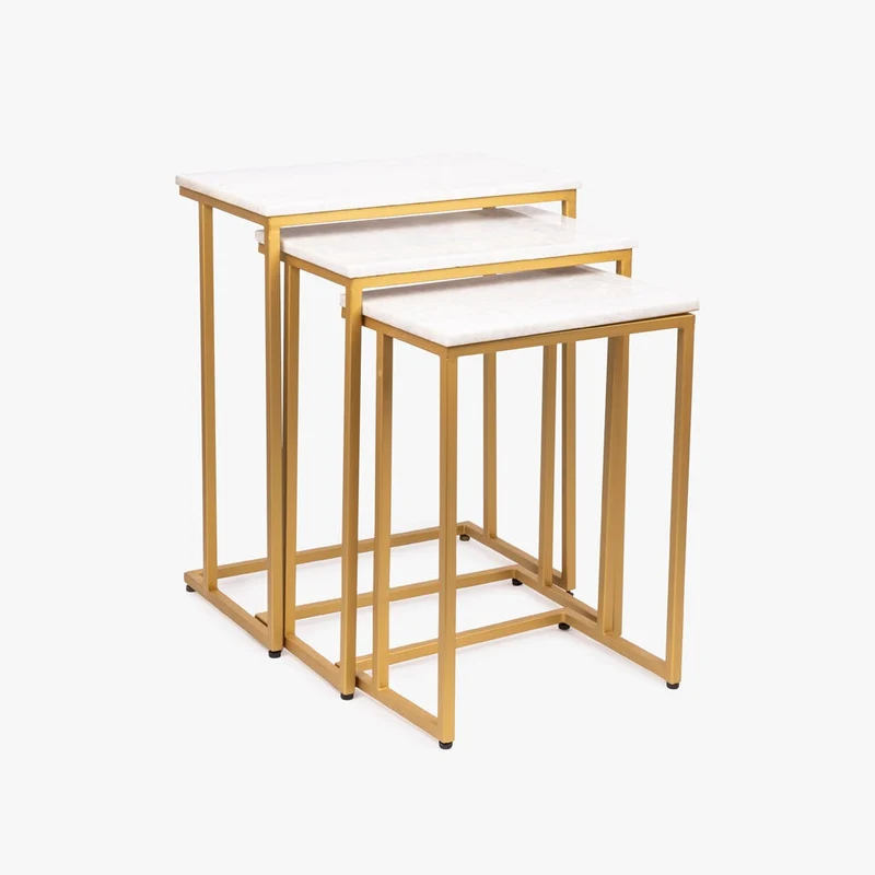 Conjunto de Três Mesas de Apoio com Tampos de Mármore 62x62x40,50 AGRA