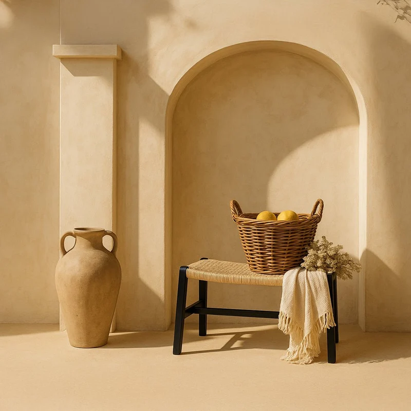 Banco Preto de Madeira e Rattan 65x47x40cm VEREDA