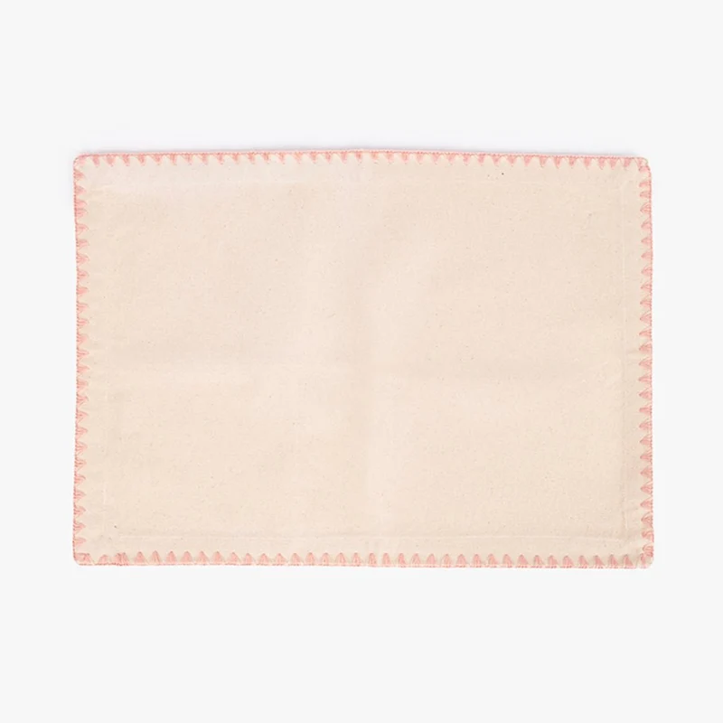 Individual de Algodão Bege com Bordado Rosa PORTOBELLO