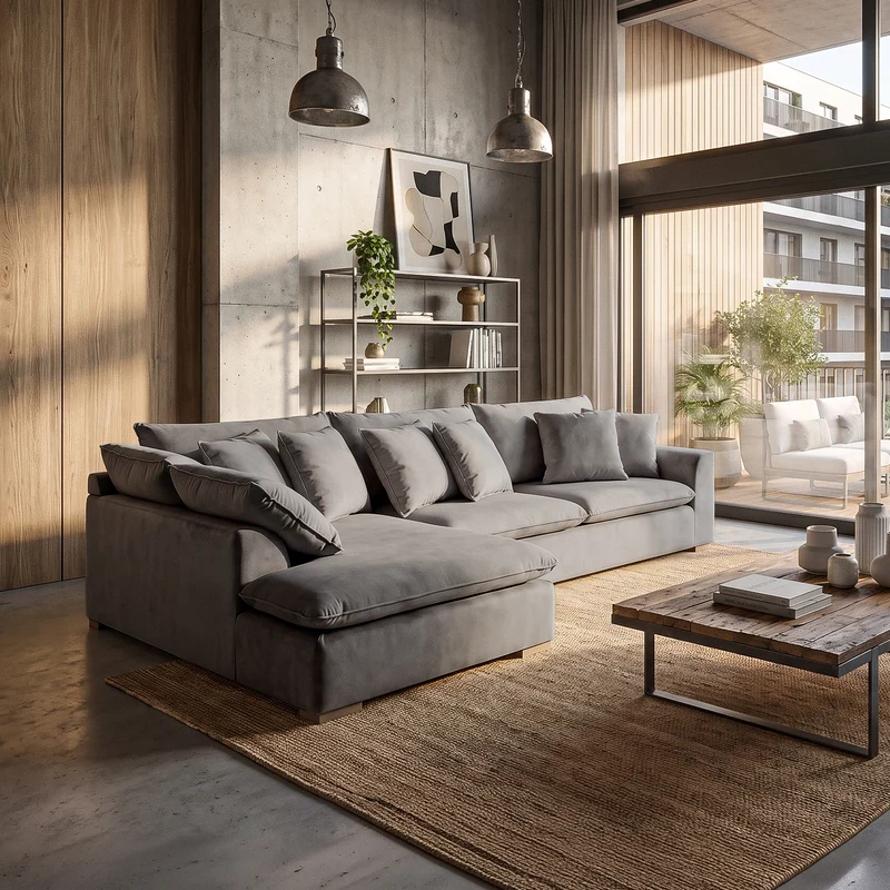 Sofá Seccional 3 Cuerpos Atualittá con Chaise Longue Izquierdo Tela Gris Oscuro - 2.67 x 1.85m a Confección