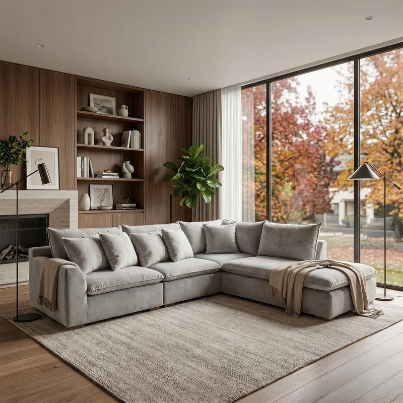 Sofá Seccional 3 Cuerpos Atualittá con Chaise Longue Derecho Tela Gris Claro - 2.87 x 2.05m a Confección