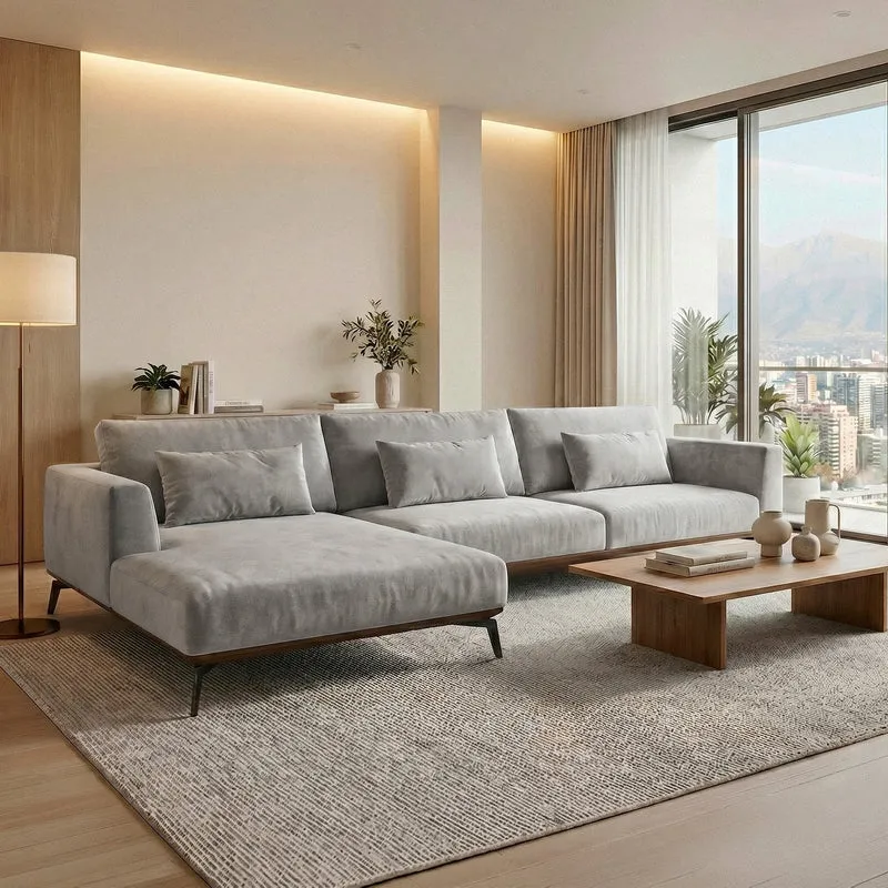 Sofá Seccional 3 Cuerpos Palace con Chaise Longue Izquierdo Tela Gris - 3.66m a Confección