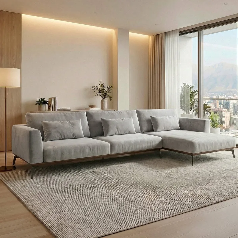 Sofá Seccional 3 Cuerpos Palace con Chaise Longue Derecho Tela Gris - 2.76m a Confección