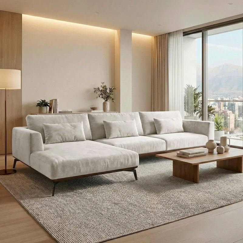 Sofá Seccional 3 Cuerpos Palace con Chaise Longue Izquierdo Tela Beige - 2.76m a Confección