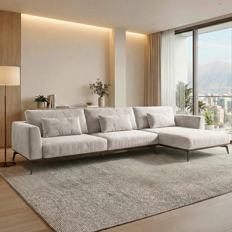 Sofá Seccional 3 Cuerpos Palace con Chaise Longue Derecho Tela Beige - 3.66m a Confección