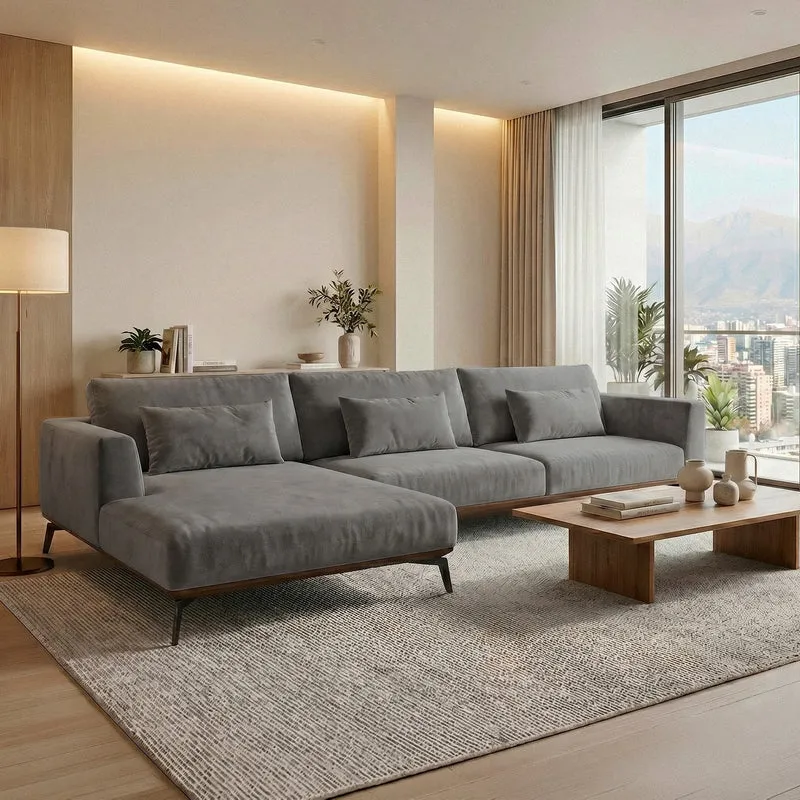 Sofá Seccional 3 Cuerpos Palace con Chaise Longue Izquierdo Tela Gris Oscuro - 3.06m a Confección
