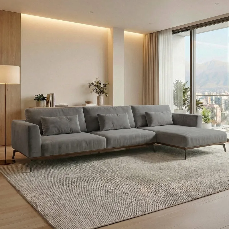 Sofá Seccional 3 Cuerpos Palace con Chaise Longue Derecho Tela Gris Oscuro - 3.66m a Confección