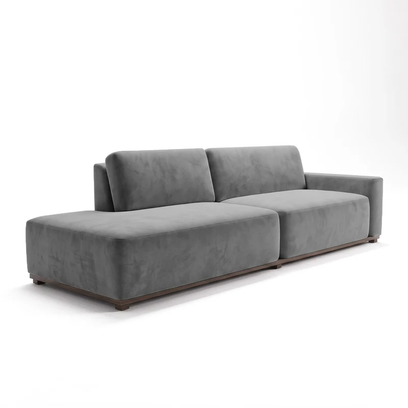 Sofá 2 Cuerpos Piacenza con Pouf Tela Gris Oscuro - 2.32m a Confección