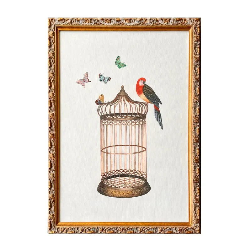 Cuadro Jaula de Pájaros y Mariposas