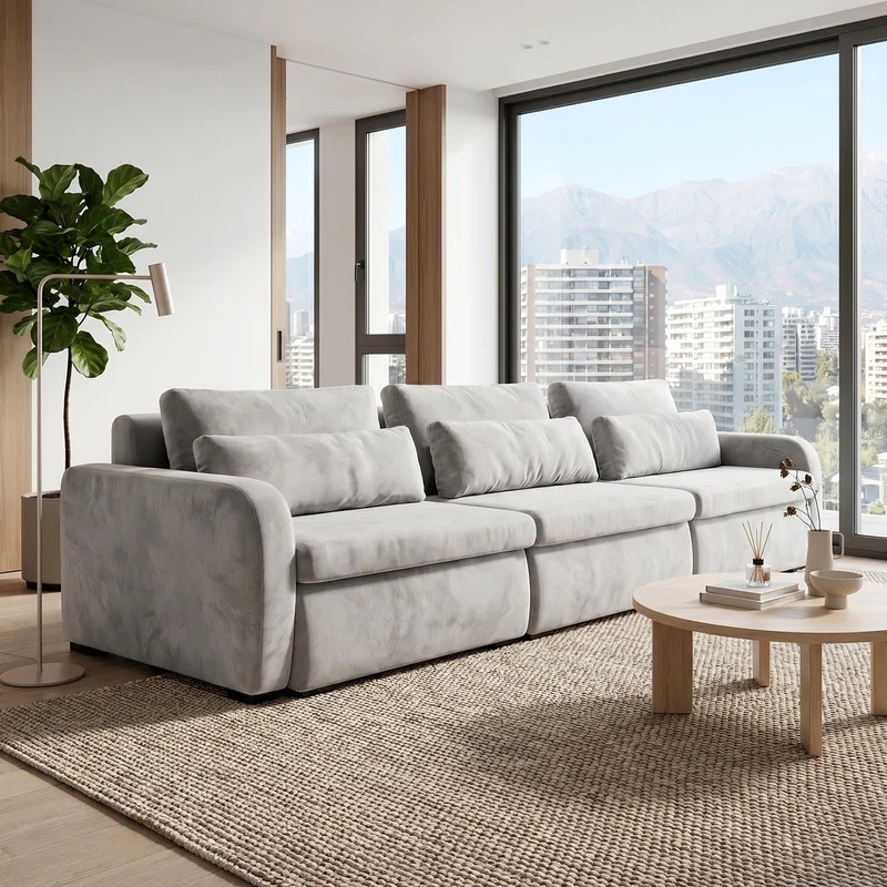 Sofá Modular 3 Cuerpos Treviso Tela Gris Claro - 2.98m a Confección