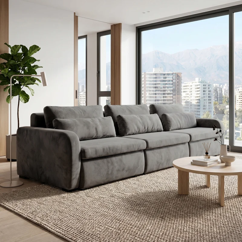 Sofá Modular 3 Cuerpos Treviso Tela Gris Oscuro - 2.98m a Confección