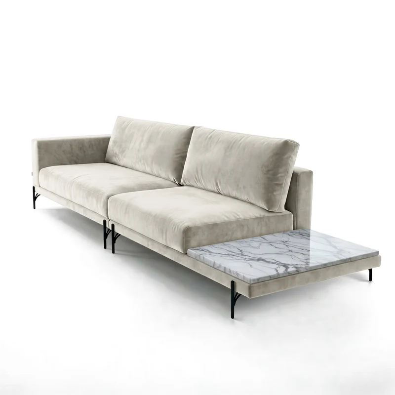 Sofá 2 Cuerpos Cobble con Mesa de Mármol Derecho Tela Beige - 2.20m a Confección