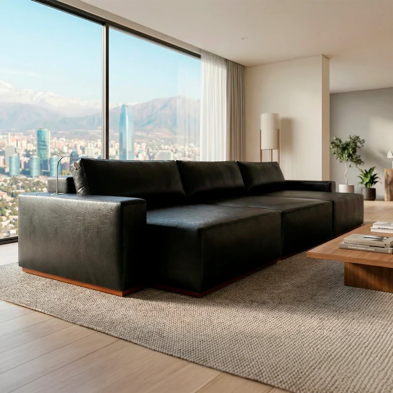 Sofá 2 Cuerpos Imperial Extensible Eco Cuero con Carga Touch y Luminaria - 2.40m a Confección