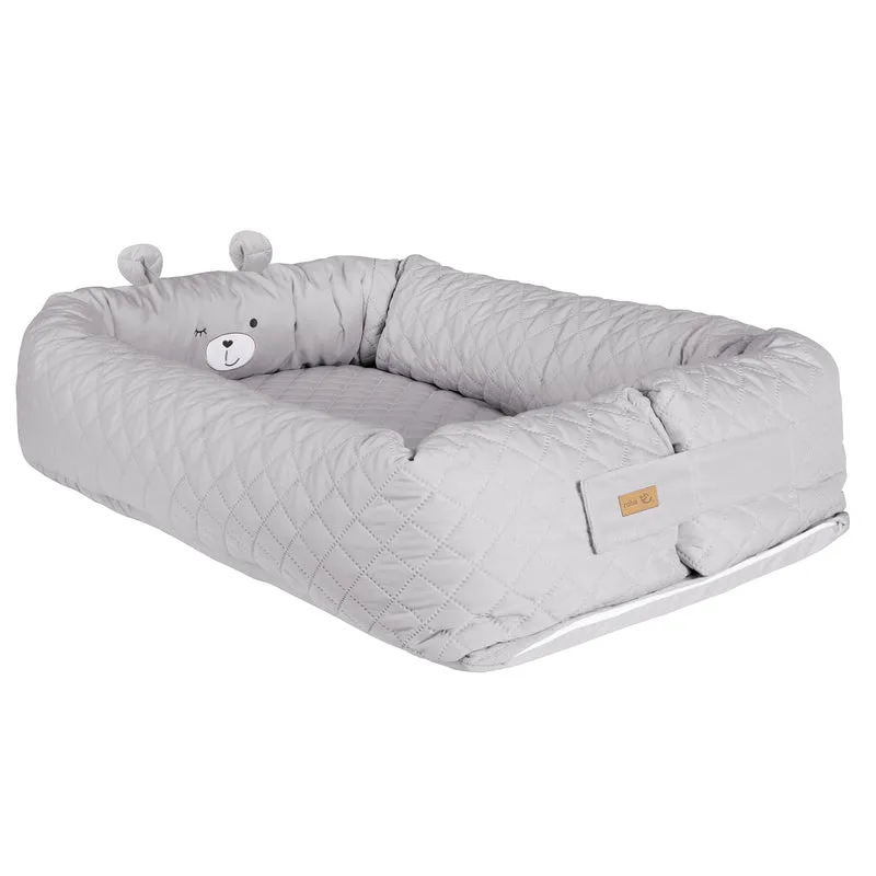 Babylounge 'roba Style' - Kuschelnest mit Bären-Gesicht 'Sammy' - Reisebett & Wickelauflage - Grau