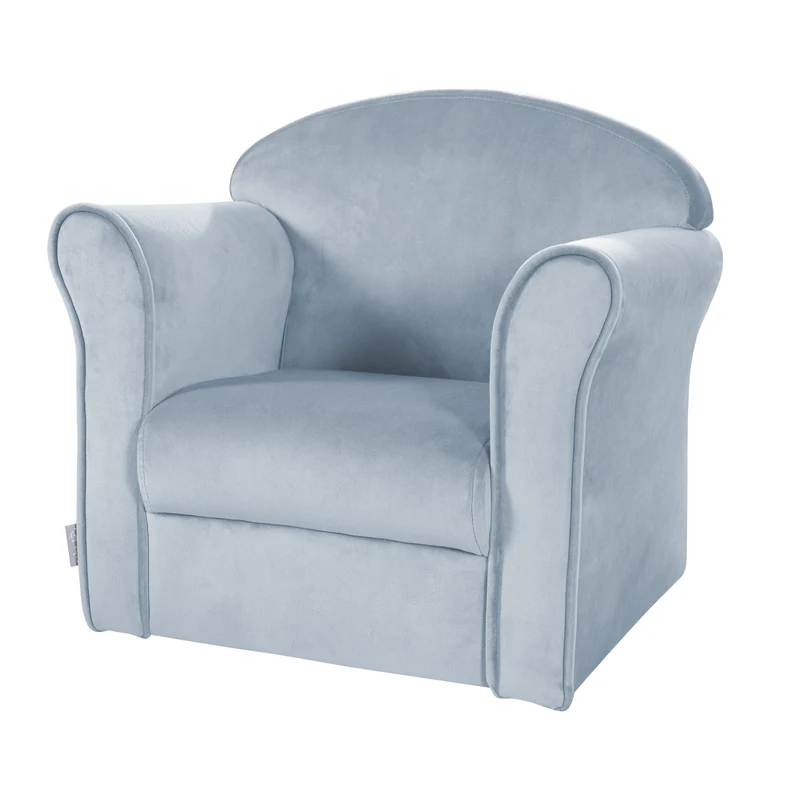 Kindersessel 'Lil Sofa' mit Armlehnen, bequemer Minisessel mit hellblauem Samtstoff bezogen
