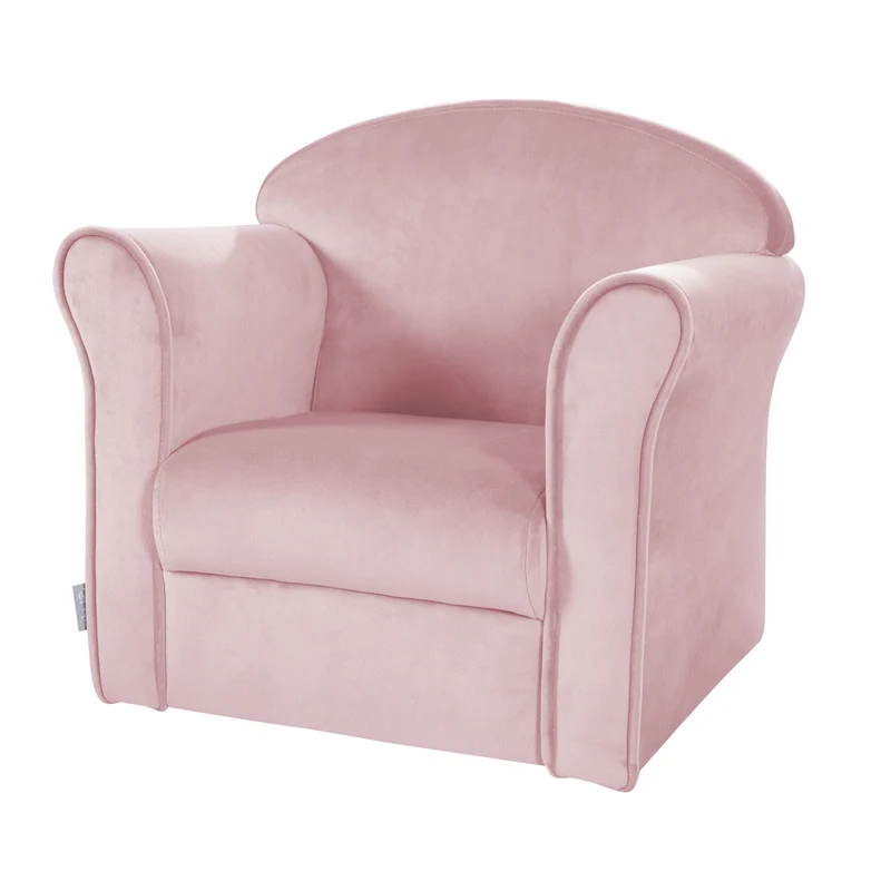 Kindersessel 'Lil Sofa' mit Armlehnen, bequemer Minisessel mit rosa Samtstoff bezogen