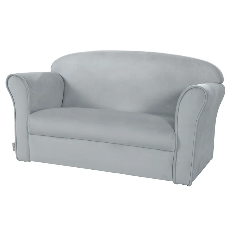Kindersofa 'Lil Sofa' mit Armlehnen, bequeme Kindercouch mit silbergrauem Samtstoff bezogen