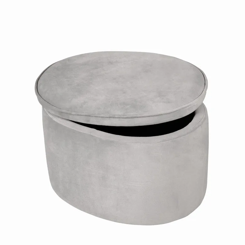 Kinderhocker mit Aufbewahrungsfunktion 'Lil Sofa', oval, bequemer Hocker mit grauem Samtstoff