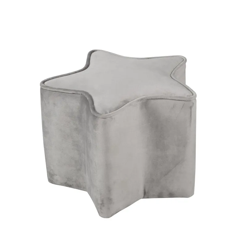 Kinderhocker in Sternform 'Lil Sofa', bequemer Hocker mit grauem Samtstoff bezogen, Pouf