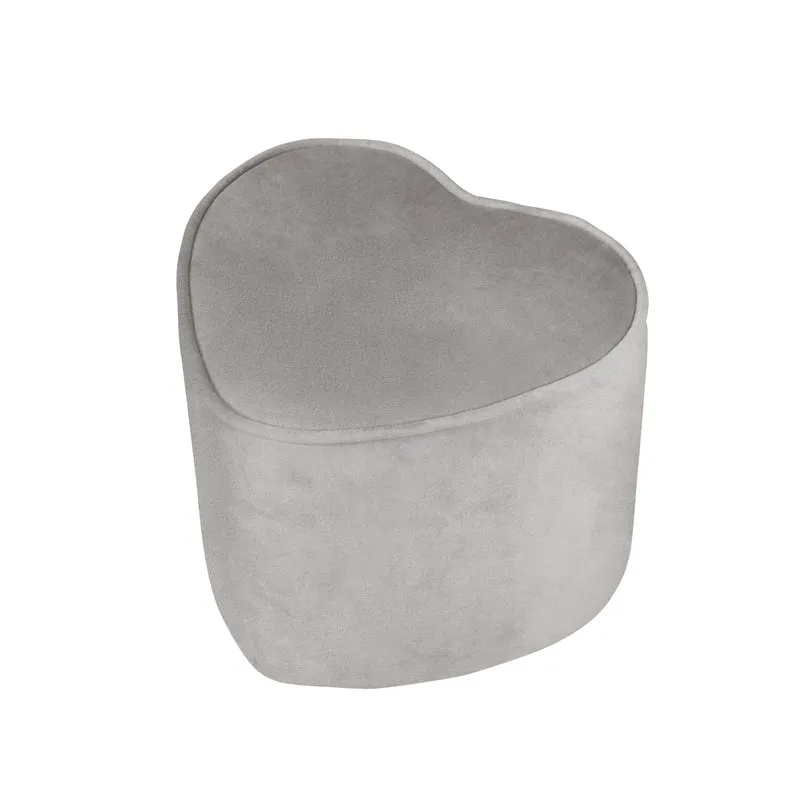 Kinderhocker in Herzform 'Lil Sofa', bequemer Hocker mit grauem Samtstoff bezogen, Pouf