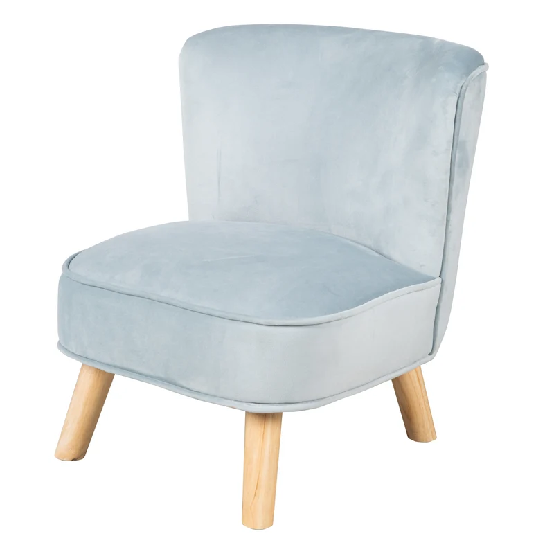 Kindersessel 'Lil Sofa', bequemer Sessel mit stabilen Holzfüßen und Samtstoff in Sky/Hellblau