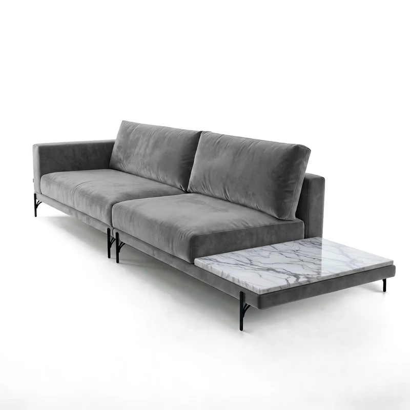 Sofá 2 Cuerpos Cobble con Mesa de Mármol Derecho Tela Gris Oscuro - 2.40m a Confección