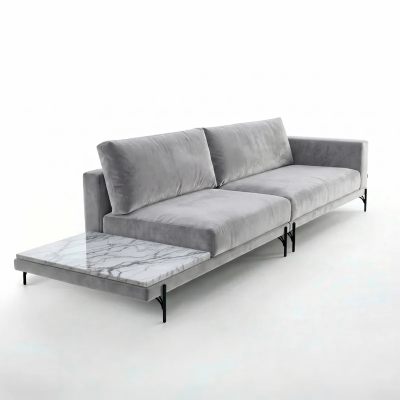 Sofá 2 Cuerpos Cobble con Mesa de Mármol Izquierdo Tela Gris Claro - 2.20m a Confección