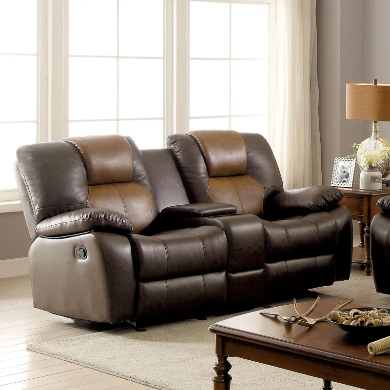 Furniture of America Pollux Reclining Leatherette Loveseat with Console CM6864-LV