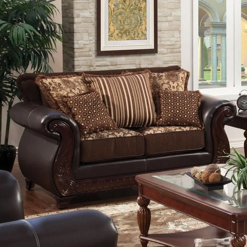 Furniture of America Franklin Stationary Fabric and Leather Look Loveseat SM6107N-LV