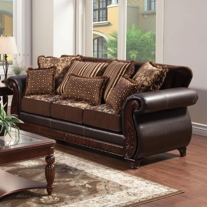 Furniture of America Franklin Stationary Fabric and Leather Look Sofa SM6107N-SF