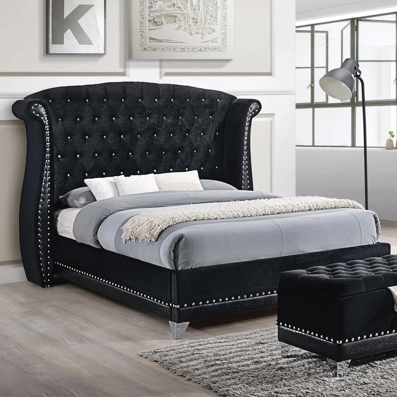 Coaster Furniture Barzini 300643Q Upholstered Queen Wingback Bed - Black