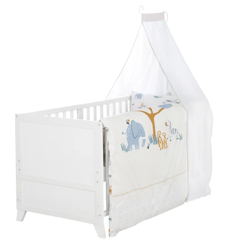 Babybettset 'Savanna Friends' 70 x 140 inkl. kompletter Ausstattung - Weiß / Beige