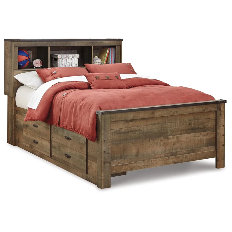 Signature Design by Ashley Trinell B446B16 Full Bookcase Bed with 2 Storage Drawers
