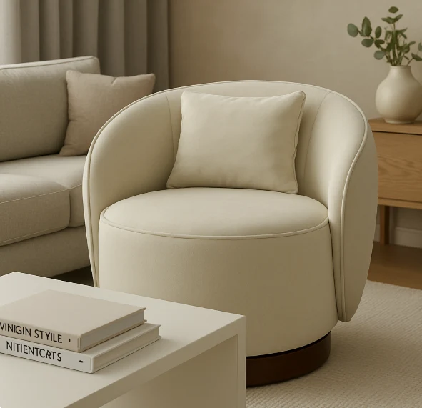 Poltrona Doha Giratoria en Bouclé – Confort Envolvente y Estilo Minimalista