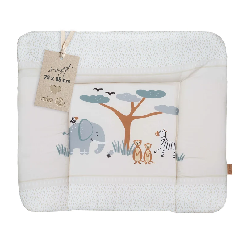 Wickelauflage 'Savanna Friends' 85 x 75 cm - PU-beschichtet - Elefant, Zebra, Erdmännchen - Beige