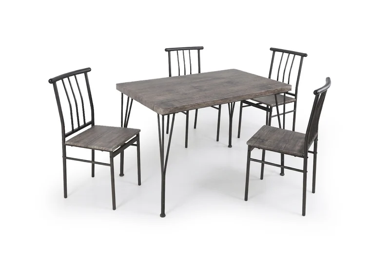 Conjunto de Mesa y 4 Sillas, Efecto Madera y Metal. Comedor o Cocina