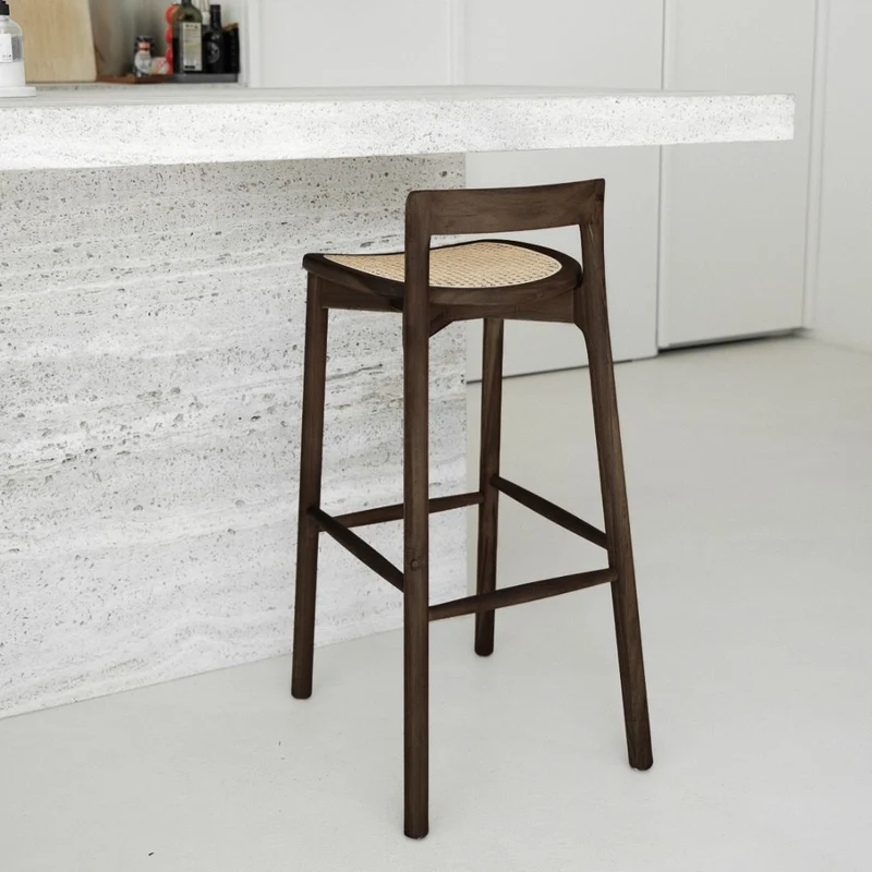 Taburete Charmes - Humo - Asiento de ratán - 65 cm de altura de asiento