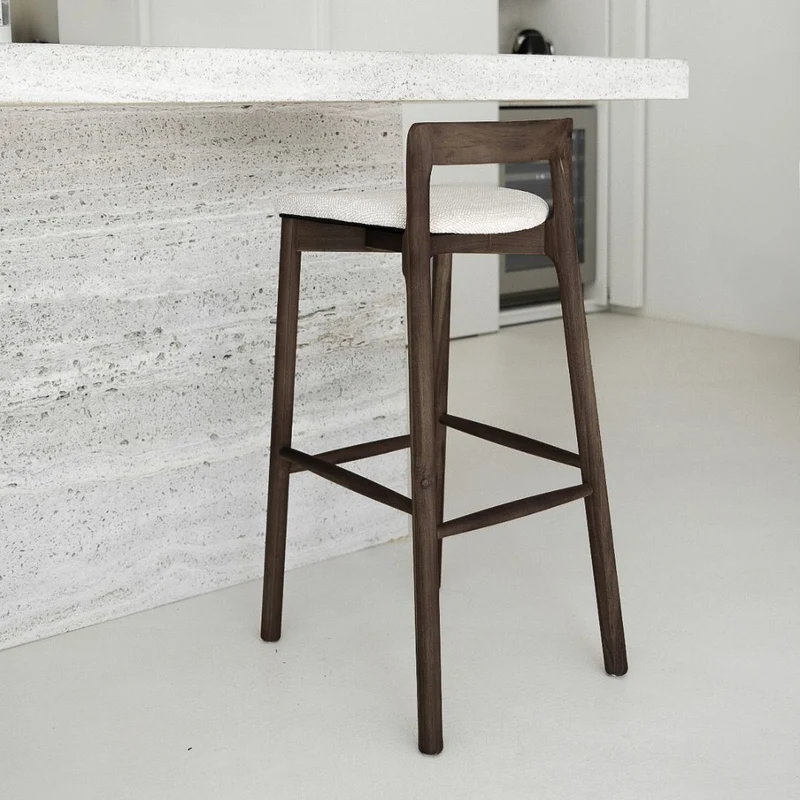 Taburete Charmes - Nogal oscuro - Asiento de tela - Tejido moteado Sandstone - Altura del asiento 65 cm